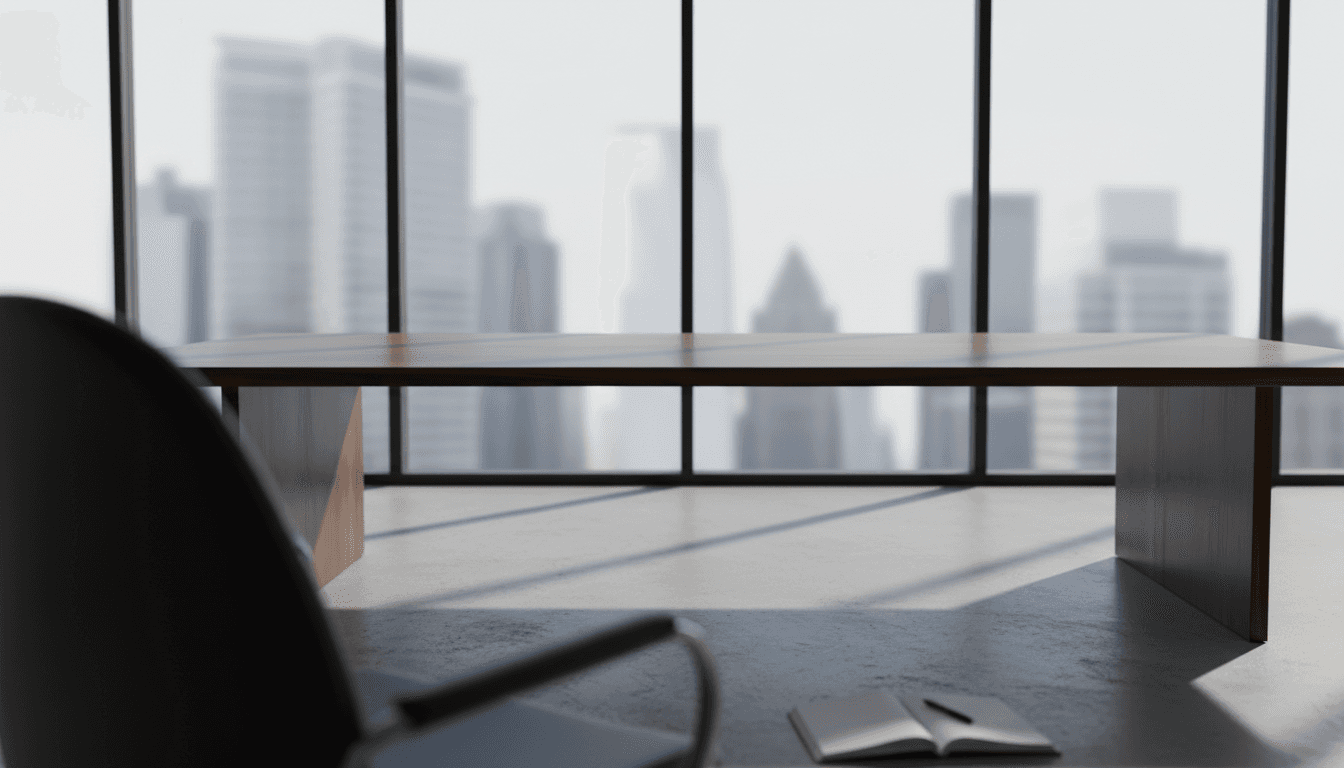 Modern conference table in New York office with natural light